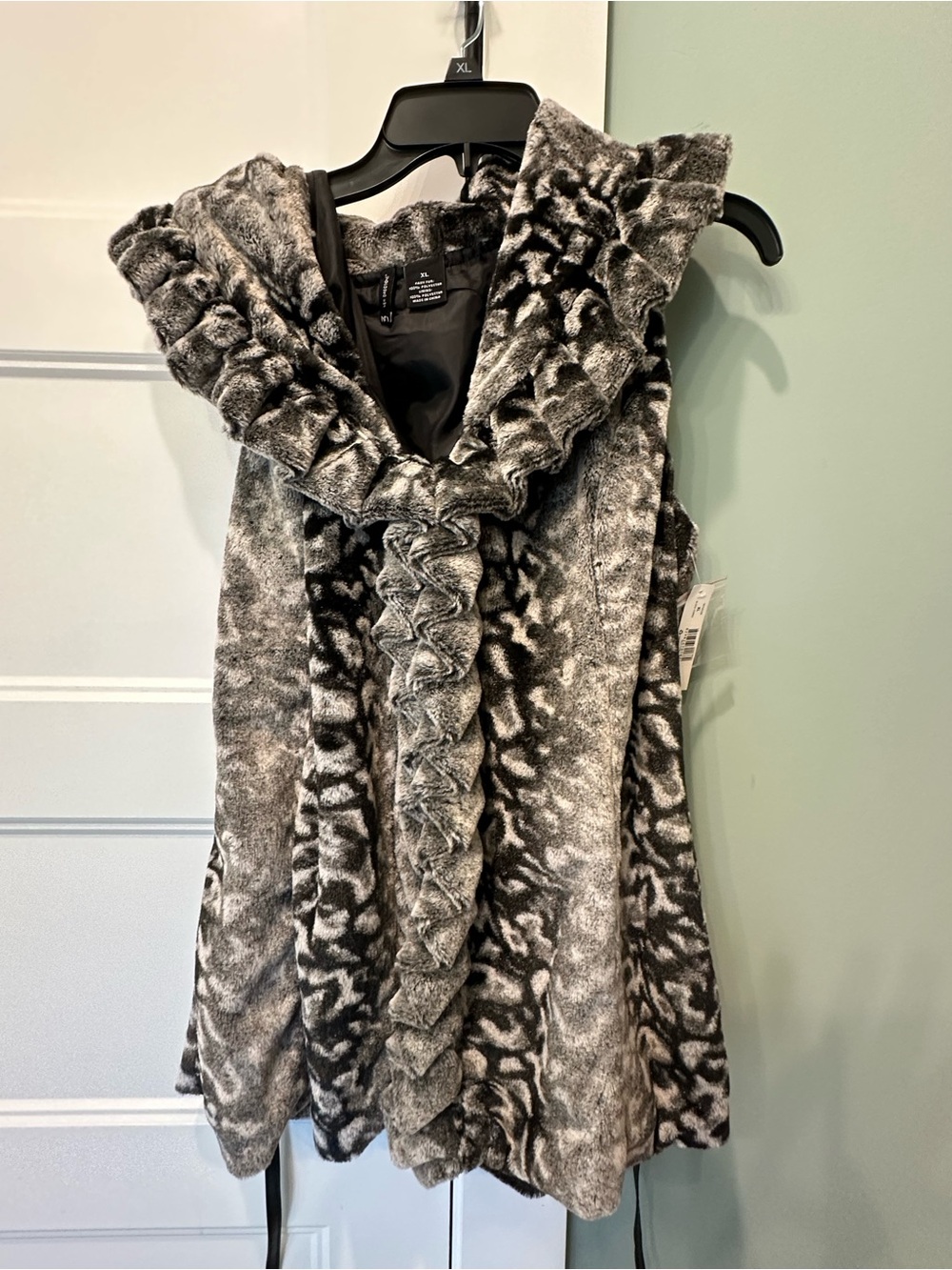 Faux Fur Hooded Vest in Charcoal & Black